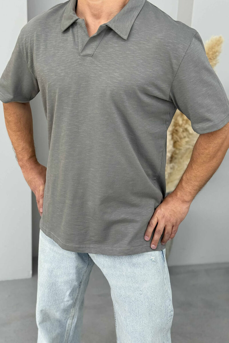 POLO NECK SIMPLE MEN T-SHIRT GREY/GRI - 3