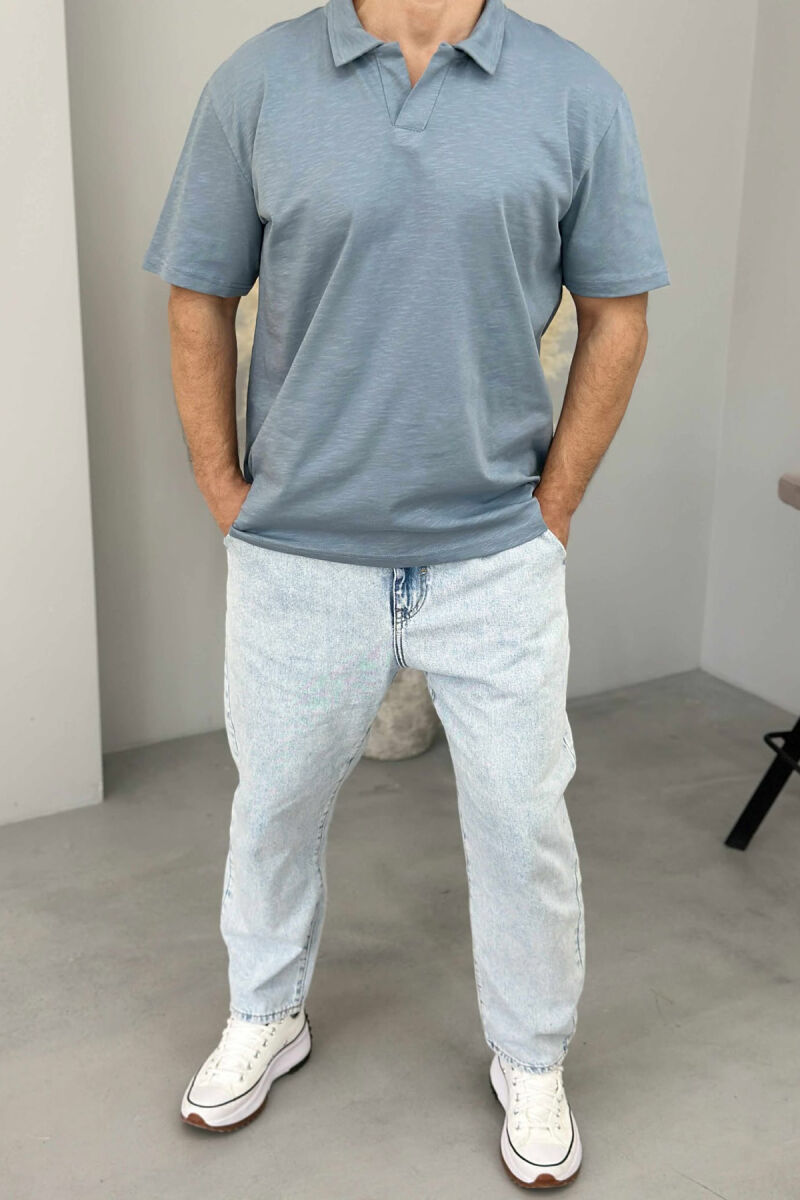 POLO NECK SIMPLE MEN T-SHIRT LIGHTBLUE/BZ - 2