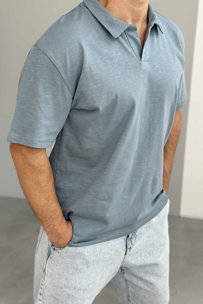 POLO NECK SIMPLE MEN T-SHIRT LIGHTBLUE/BZ - 3
