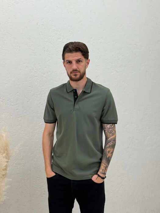 POLO NECK SIMPLE MEN T-SHIRT OLIVE/ULLI - KLAUDIO FASHION