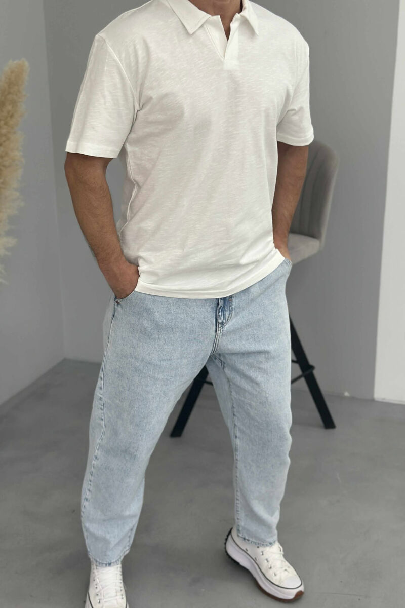 POLO NECK SIMPLE MEN T-SHIRT WHITE-E BARDHE - 2