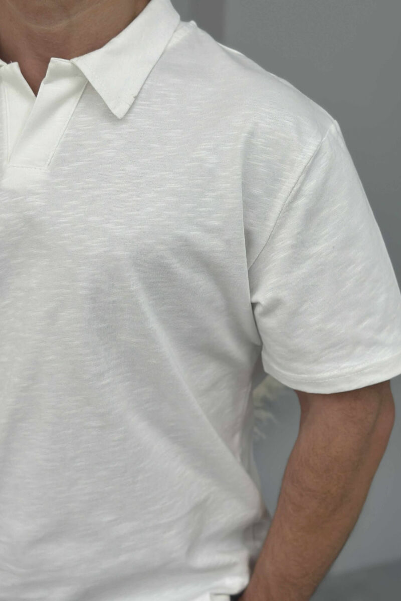 POLO NECK SIMPLE MEN T-SHIRT WHITE-E BARDHE - 4