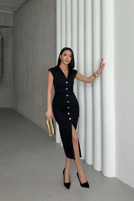 POLO NECK SLEEVELESS BUTTONED WOMEN DRESS BLACK/ E ZEZE 