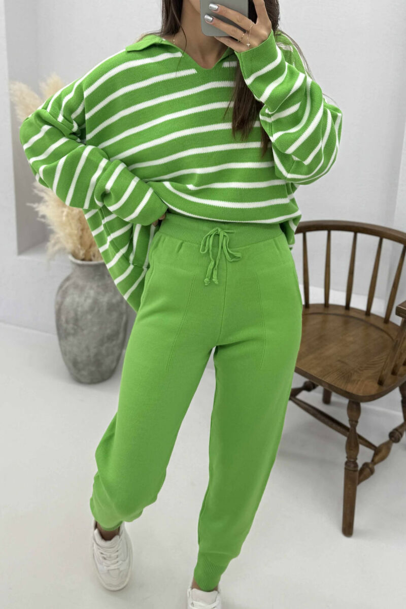 POLO NECK SWEATER+TROUSERS KNIT WOMEN SET LIGHT GREEN/JEZB - 5