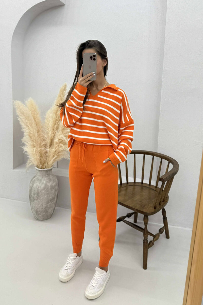 POLO NECK SWEATER+TROUSERS KNIT WOMEN SET ORANGE/PORTOKALLI - 1