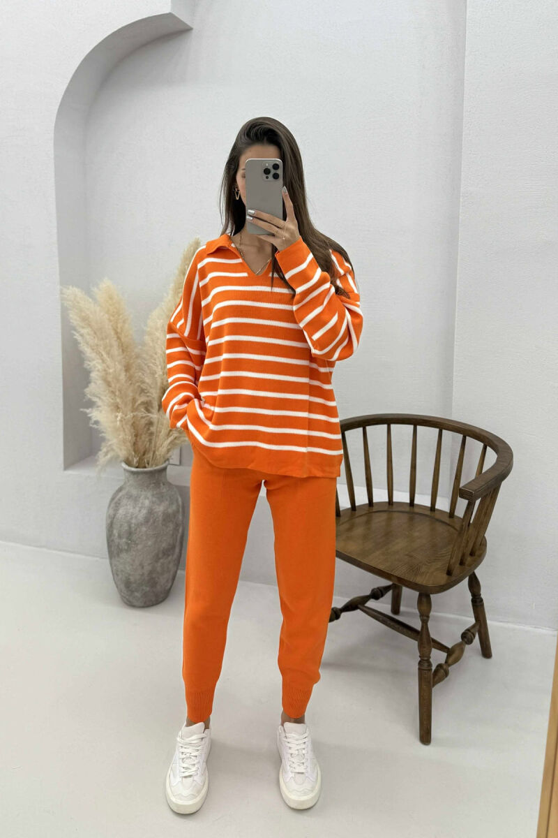 POLO NECK SWEATER+TROUSERS KNIT WOMEN SET ORANGE/PORTOKALLI - 2