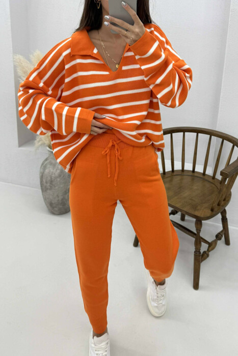 POLO NECK SWEATER+TROUSERS KNIT WOMEN SET ORANGE/PORTOKALLI - 4