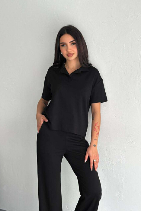 POLO NECK T-SHIRT + SWEATPANTS WOMAN SET BLACK/ E ZEZE - 2