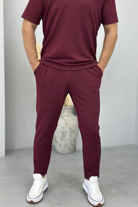 POLO NECK T-SHIRT+PANTS ONE COLOR MEN SET BURGUNDY/VISHNJE - 2