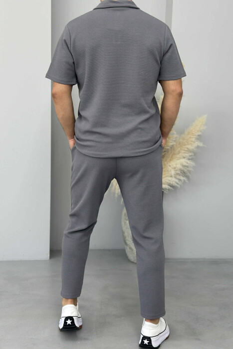 POLO NECK T-SHIRT+PANTS ONE COLOR MEN SET GREY/GRI - 3