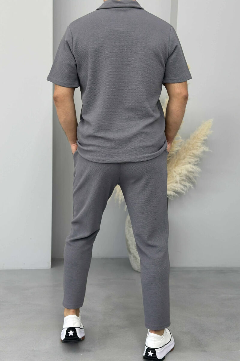 POLO NECK T-SHIRT+PANTS ONE COLOR MEN SET GREY/GRI - 3