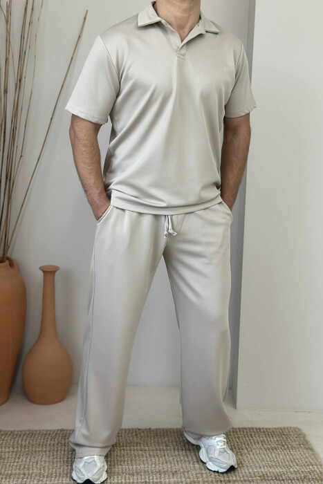 POLO NECK T-SHIRT+SWEATPANTS SIMPLE MEN SET BEIGE/BEZHE 
