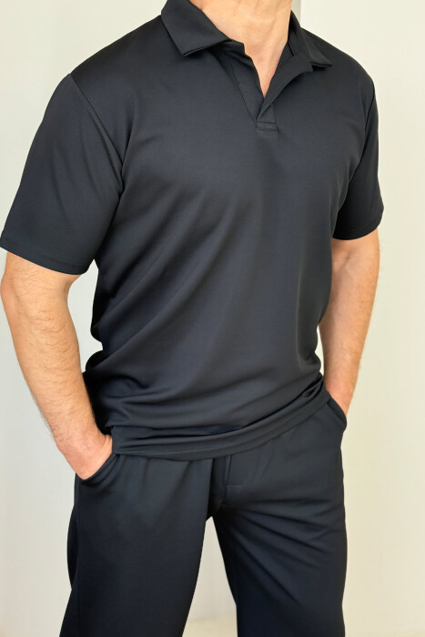 POLO NECK T-SHIRT+SWEATPANTS SIMPLE MEN SET BLACK/ E ZEZE - 2