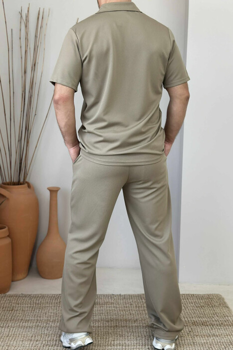 POLO NECK T-SHIRT+SWEATPANTS SIMPLE MEN SET LIGHT BROWN/KAZB - 2
