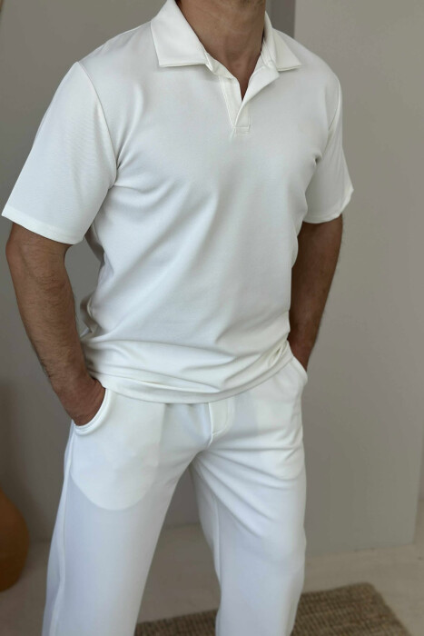 POLO NECK T-SHIRT+SWEATPANTS SIMPLE MEN SET WHITE-E BARDHE - 2
