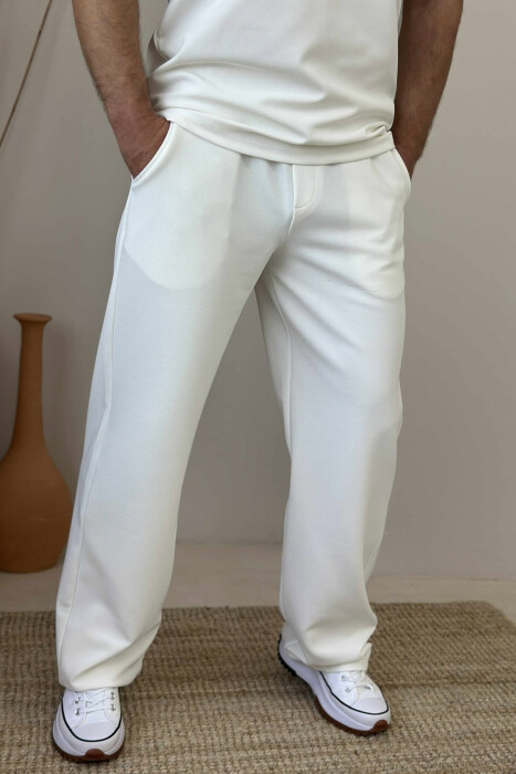 POLO NECK T-SHIRT+SWEATPANTS SIMPLE MEN SET WHITE-E BARDHE - 4