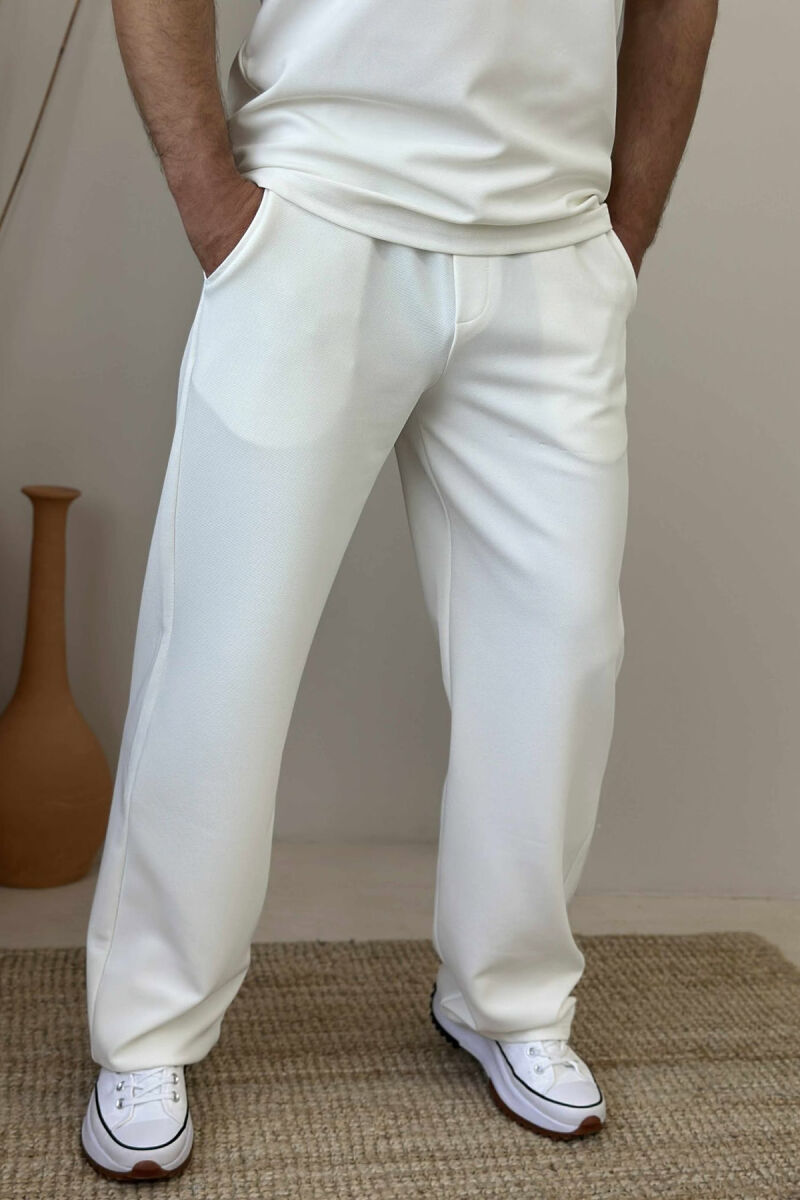 POLO NECK T-SHIRT+SWEATPANTS SIMPLE MEN SET WHITE-E BARDHE - 4