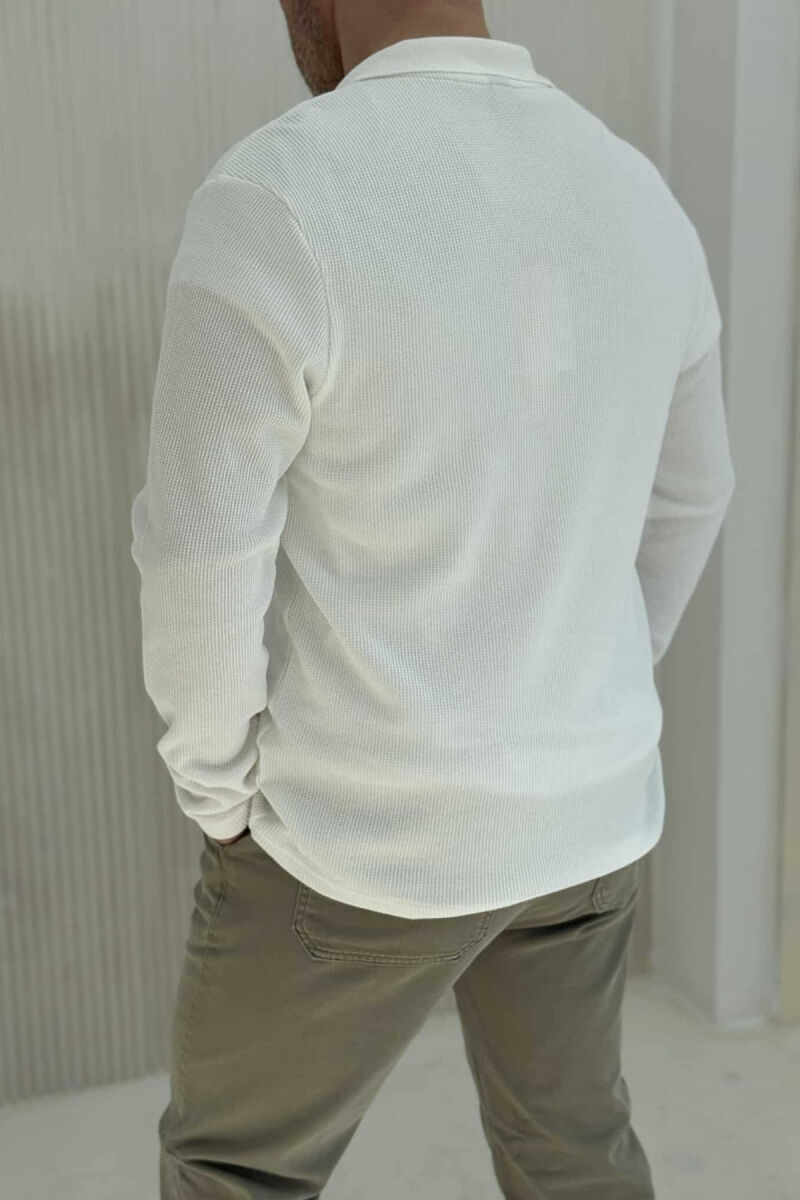 POLO NECK TEXTURED ONE COLOR MEN SWEATSHIRT WHITE-E BARDHE - 2