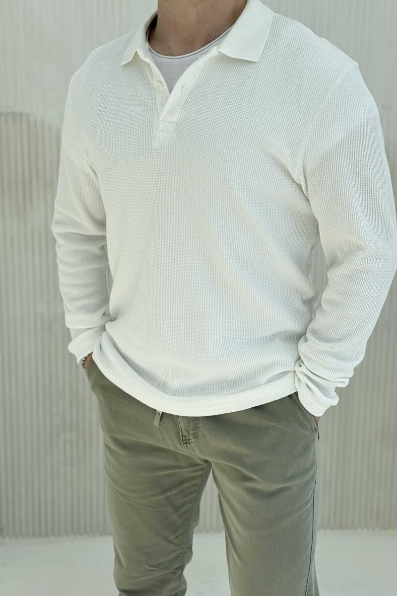POLO NECK TEXTURED ONE COLOR MEN SWEATSHIRT WHITE-E BARDHE - 3