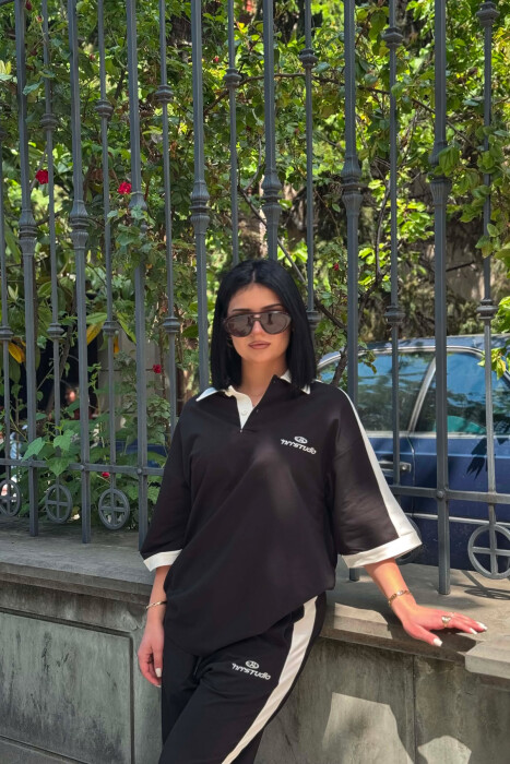 POLO NECK WRITTINGS T-SHIRT + SWEATPANTS WOMAN SET BLACK/ E ZEZE - 2