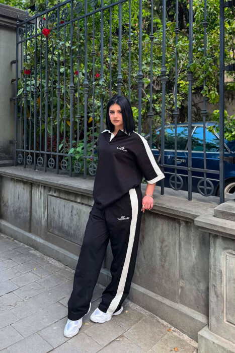 POLO NECK WRITTINGS T-SHIRT + SWEATPANTS WOMAN SET BLACK/ E ZEZE - 4