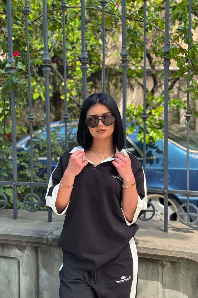 POLO NECK WRITTINGS T-SHIRT + SWEATPANTS WOMAN SET BLACK/ E ZEZE - 5