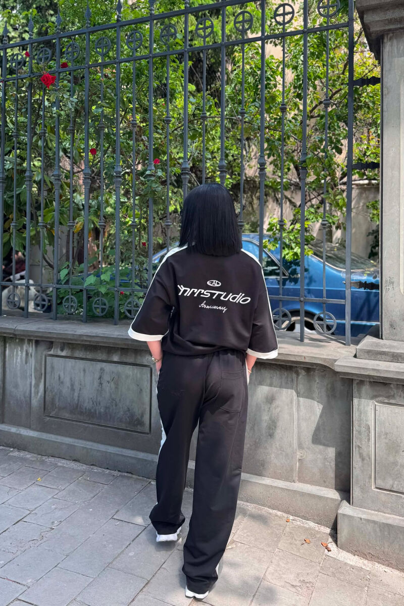 POLO NECK WRITTINGS T-SHIRT + SWEATPANTS WOMAN SET BLACK/ E ZEZE - 6