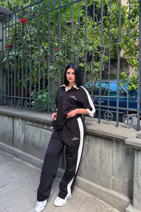 POLO NECK WRITTINGS T-SHIRT + SWEATPANTS WOMAN SET BLACK/ E ZEZE - 7
