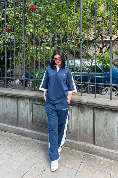 POLO NECK WRITTINGS T-SHIRT + SWEATPANTS WOMAN SET BLUE/BLU - 1