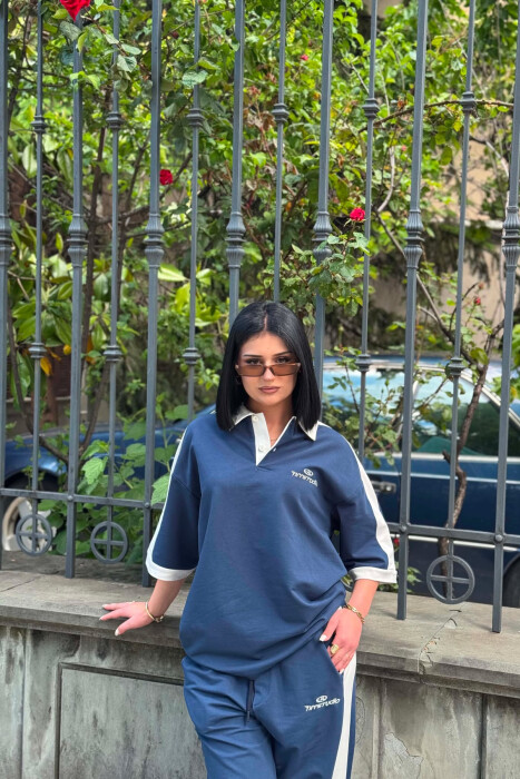 POLO NECK WRITTINGS T-SHIRT + SWEATPANTS WOMAN SET BLUE/BLU - 2