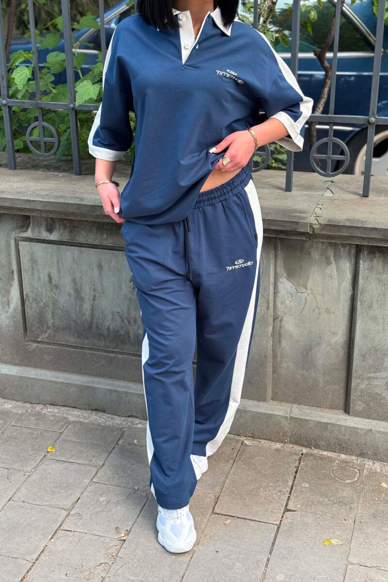 POLO NECK WRITTINGS T-SHIRT + SWEATPANTS WOMAN SET BLUE/BLU - 3
