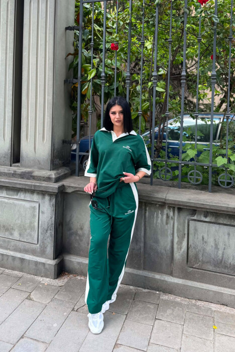POLO NECK WRITTINGS T-SHIRT + SWEATPANTS WOMAN SET GREEN/JESHILE 