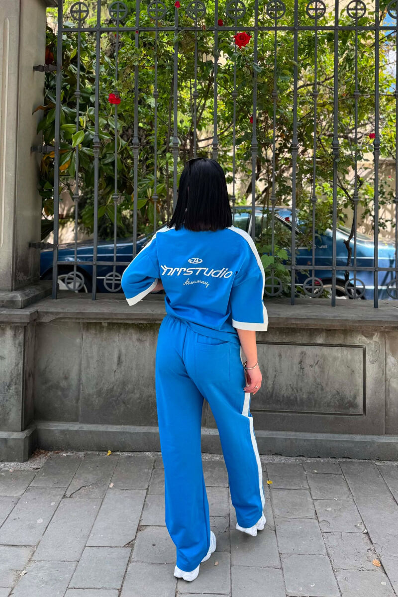 POLO NECK WRITTINGS T-SHIRT + SWEATPANTS WOMAN SET LIGHTBLUE/BZ - 4