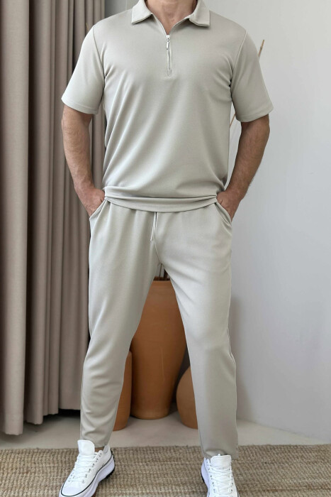 SET NJË NGJYRËSH T-SHIRT+TUTA PËR MESHKUJ NË NGJYRËN BEZHË - KLAUDIO FASHION