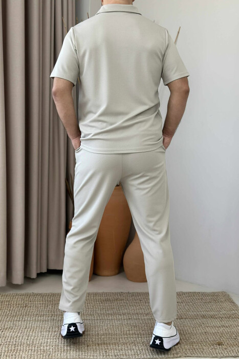 POLO NECK ZIPPERED T-SHIRT+SWEATPANTS MEN SET BEIGE/BEZHE - 3