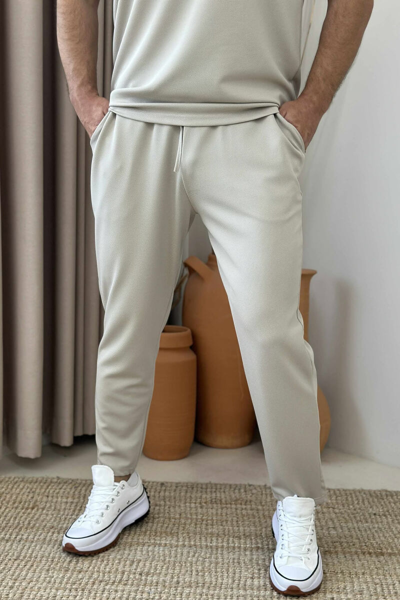POLO NECK ZIPPERED T-SHIRT+SWEATPANTS MEN SET BEIGE/BEZHE - 4