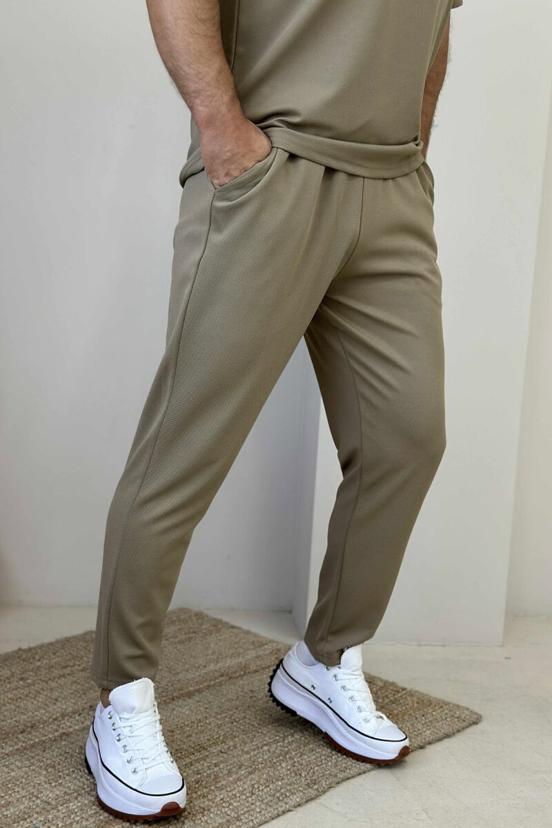 POLO NECK ZIPPERED T-SHIRT+SWEATPANTS MEN SET DARK BEIGE/BEZHE ERRET - 2