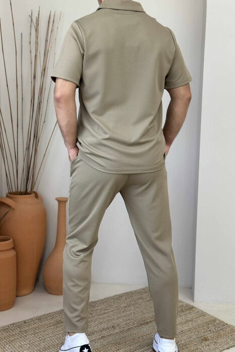 POLO NECK ZIPPERED T-SHIRT+SWEATPANTS MEN SET DARK BEIGE/BEZHE ERRET - 3