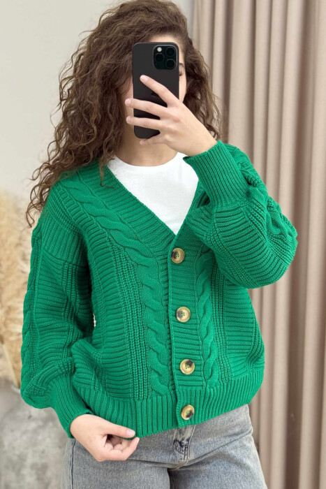 PULOVËR E THJESHTË NJË NGJYRËSHE E THURRUR PËR FEMRA NË NGJYRË JESHILE - 3