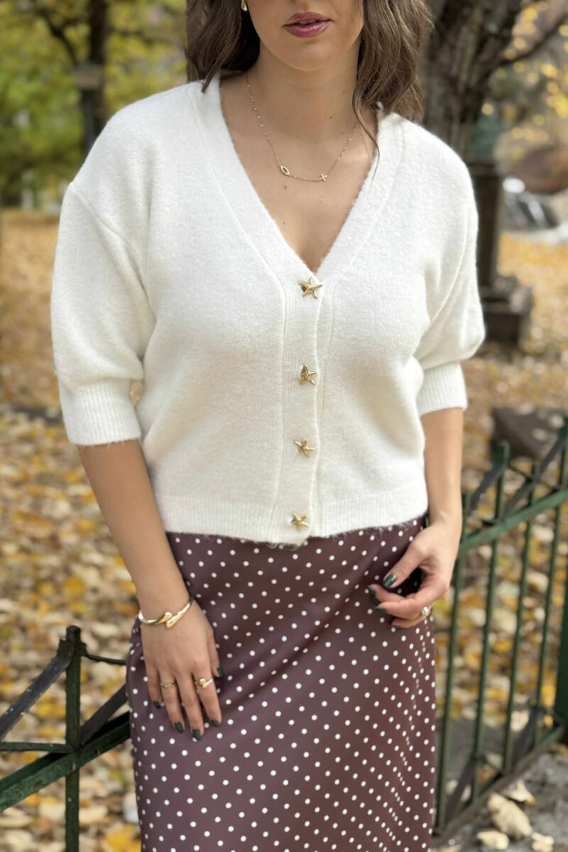 PULOVËR ME MËNGË TË SHKURTRA DHE KOPSA ME DETAJIN E YLLIT TË DETIT PËR FEMRA NË NGJYRË TË BARDHË - 4