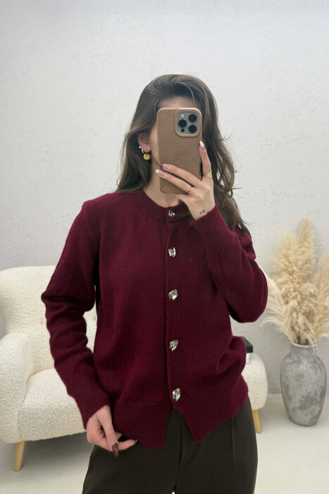 ONE COLOR KNITTED BUTTONED WOMEN CARDIGAN BURGUNDY/VISHNJE 