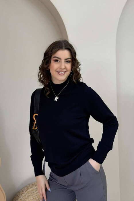 PULOVËR NJË NGJYRËSHE PËR FEMRA NË NGJYRËN BLU E ERRËT - 3