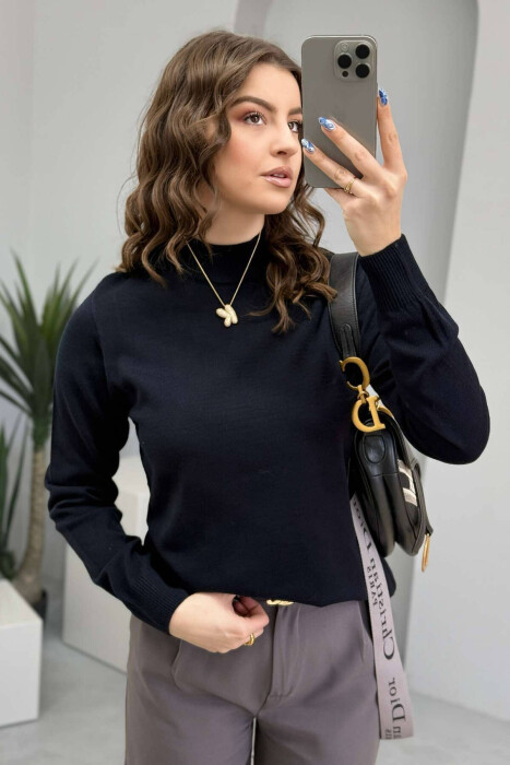 PULOVËR NJË NGJYRËSHE PËR FEMRA NË NGJYRËN BLU E ERRËT - 4