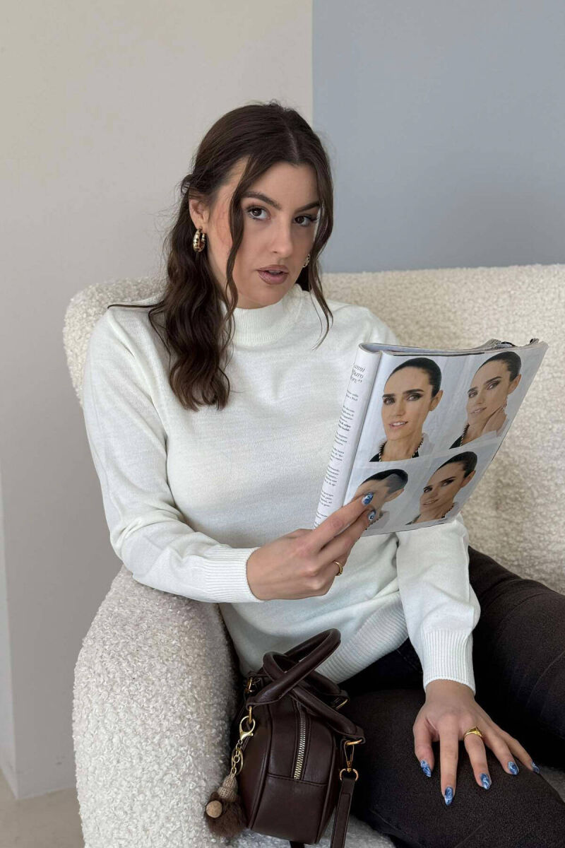 PULOVËR NJË NGJYRËSHE PËR FEMRA NË NGJYRËN E BARDHE - 5