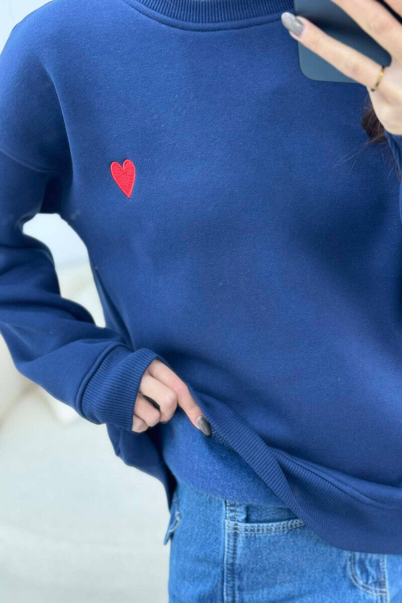 ROUND NECK HEART DETAIL WOMEN SWEATSHIRT BLUE/BLU - 6