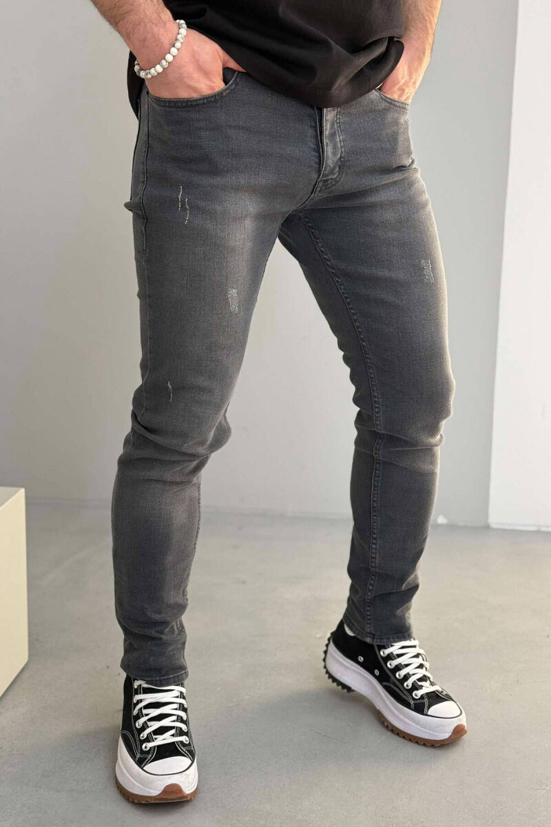 REGULAR FIT ONE COLOR ELASTIC MEN JEANS GREY/GRI - 2