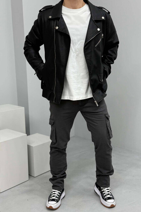 REGULAR ONE COLOR CARGO MEN PANTS DARK GREY/GEE 