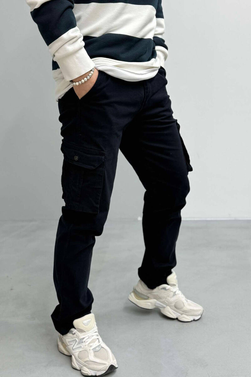 REGULAR ONE COLOR CARGO MEN PANTS DARK BLUE/BEE - 2