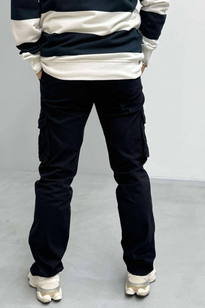 REGULAR ONE COLOR CARGO MEN PANTS DARK BLUE/BEE - 3