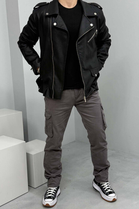 REGULAR ONE COLOR CARGO MEN PANTS GREY/GRI - 1